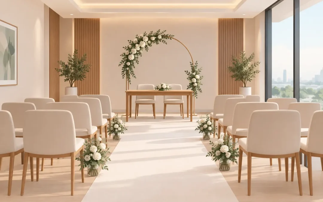 Salón para boda civil íntima bien elegido